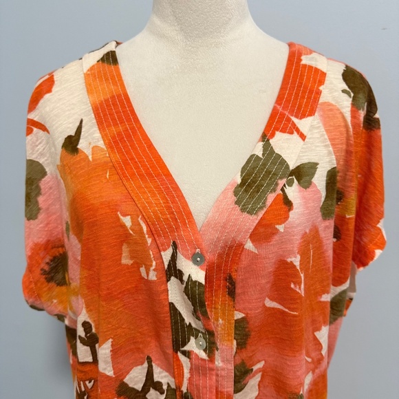 Joie Plus Short Sleeve Floral‎ Print Linen Blend Top Blouse Size 2X - Picture 2 of 8